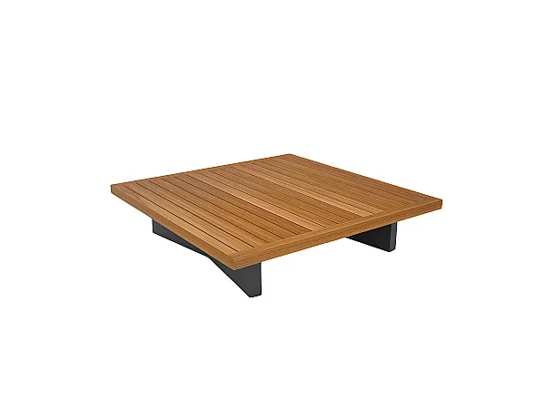 [TU50734] Arbon Table Basse 90x90cm - Alu Charcoal - Teak Top | Jati Ke